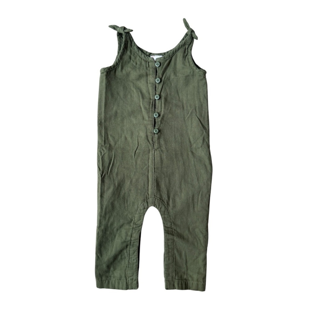 Hanna Andersson Olive Green Tie Shoulder Button Romper 12-18 Months 75cm